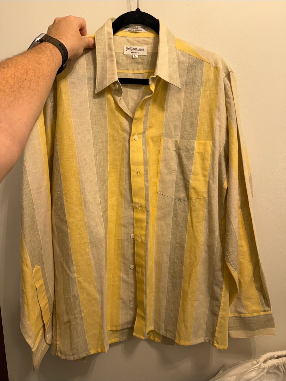 Yves Saint Laurent vintage Vertical Stripe Button-Down Shirt in Yellow & Beige